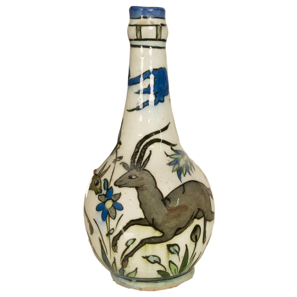 Antique 19th C Ottoman Persian Islamic Qajar Period Iznik Pottery Bottle Vase