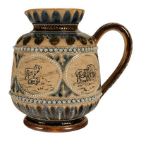 Antique Aesthetic Movement Doulton Lambeth Hannah Barlow Stoneware Jug Sheep, 1873