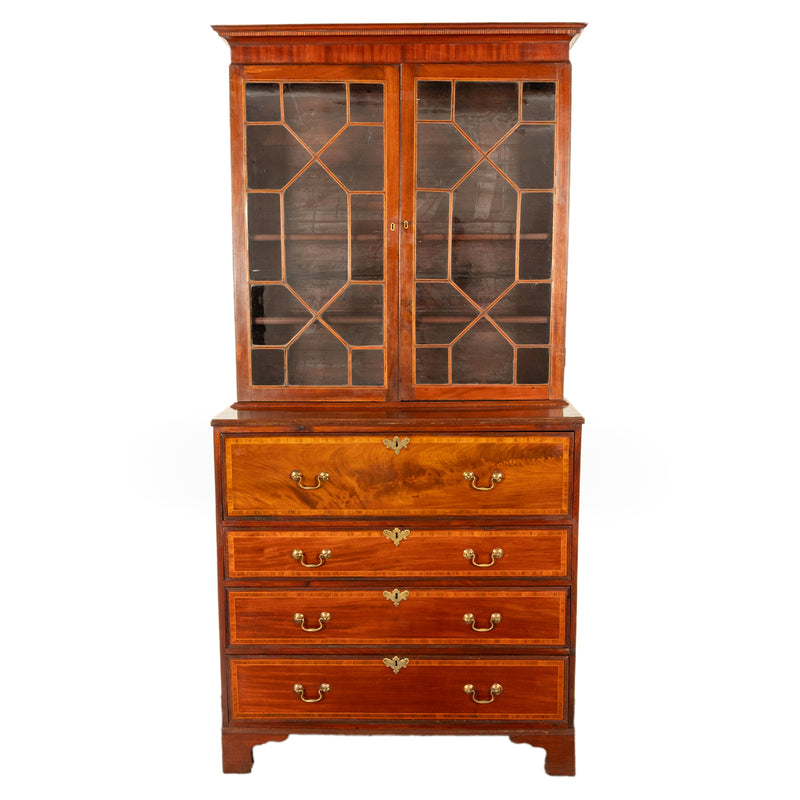 Antique Georgian Inlaid Mahogany Bureau Bookcase Butler's Secretary Desk 1780