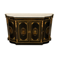 19th Century French Napoleon III Ormolu & Marble Ebonized Cabinet Sideboard 1860