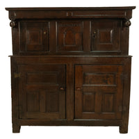 Antique Early 18th Century Welsh English Deuddarn Carved Oak Court Cupboard 1737