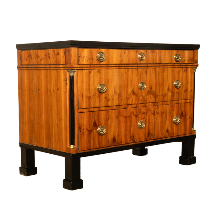 Antique Austrian Biedermeier Walnut Ebony Gilt Bronze Chest Drawers Commode 1820