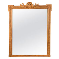 Large Antique 19th Century French Louis XVI Giltwood Crested Wall Mirror 1850