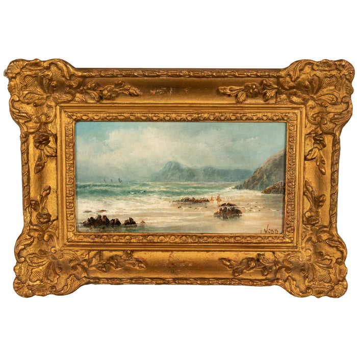 Antique 19th Century Marine Seascape Coastal Maritime English Channel Painting by James Webb, 1860