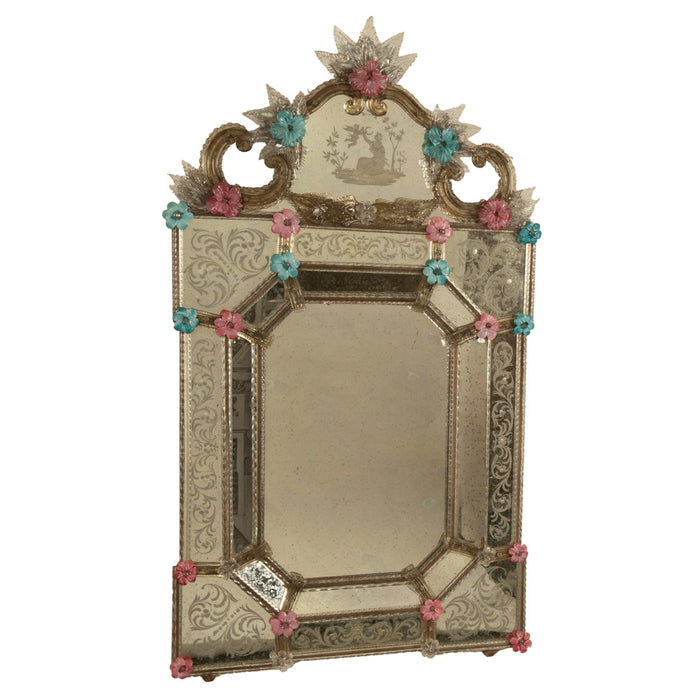 Antique Style Italian Handmade Murano Venetian Etched Glass Mirror Fratelli Tosi