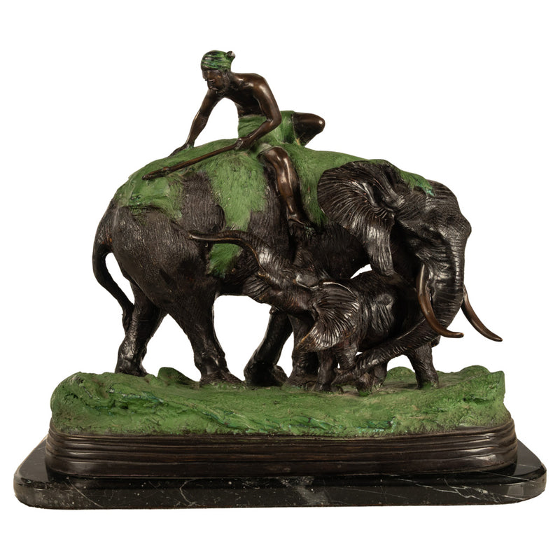 Antique Cast Bronze Elephant Hunt Scene with Lion Antonio Amorgasti Belgium 1925