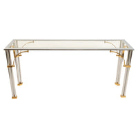 Mid Century Modern Chrome & Brass Glass Console Sofa Table by John Vesey 1960s
