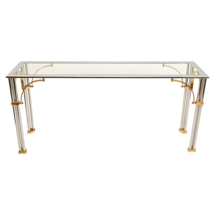 Mid Century Modern Chrome & Brass Glass Console Sofa Table by John Vesey 1960s