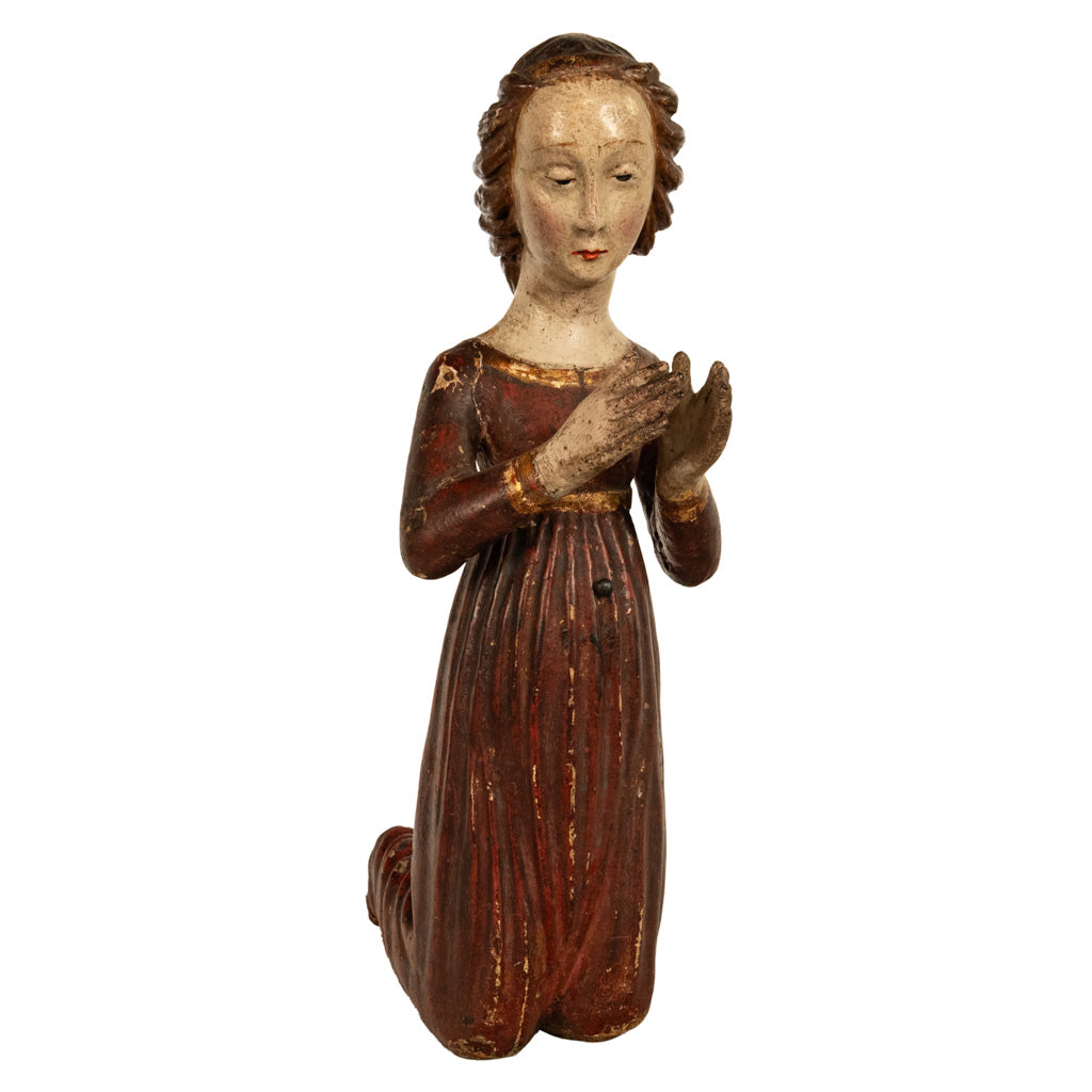 Antique Italian 15th Century Carved Wood Hand-Painted Madonna Statue Vecchietta 1460