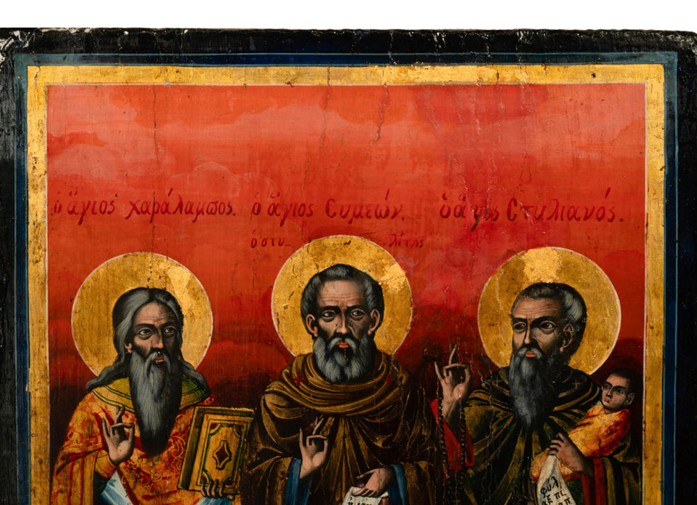 Antique Greek Eastern Orthodox Religious Painted Icon Egg Tempera 3 Sa ...