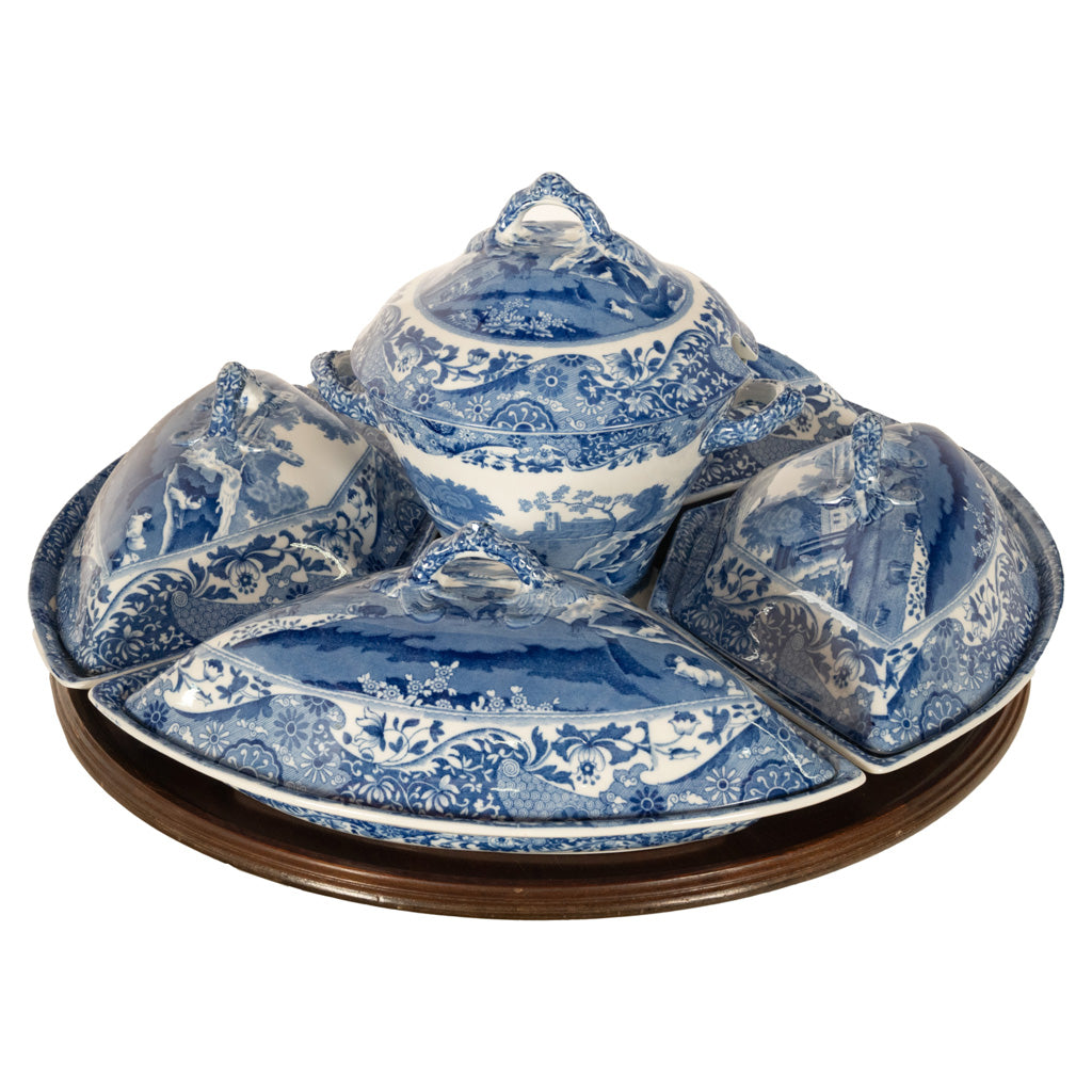 Antique Copeland Spode Blue & White Porcelain "Italian" Pattern Lazy Susan 1890