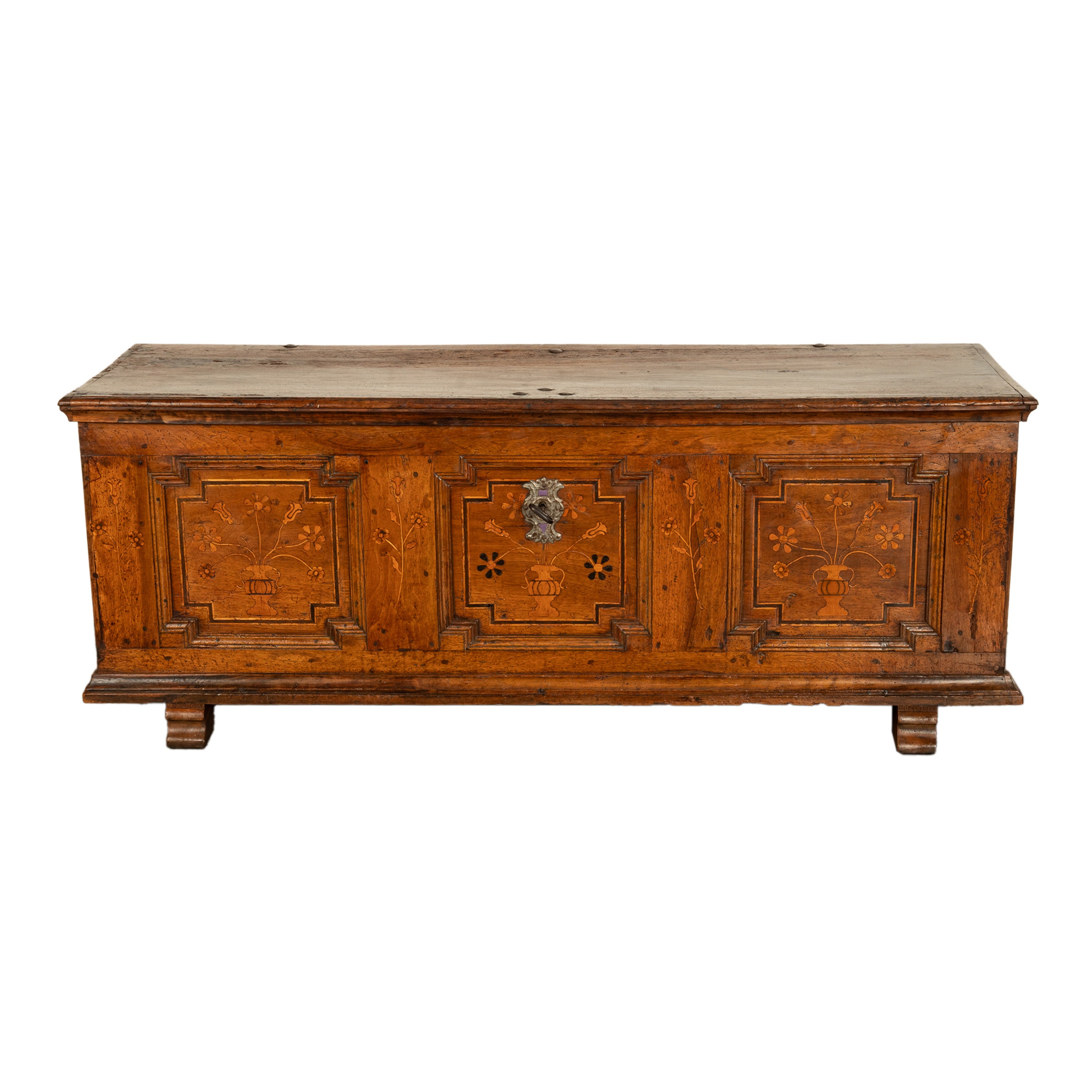 Antique German Baroque Inlaid Marquetry Dowry Chest Coffer Trunk