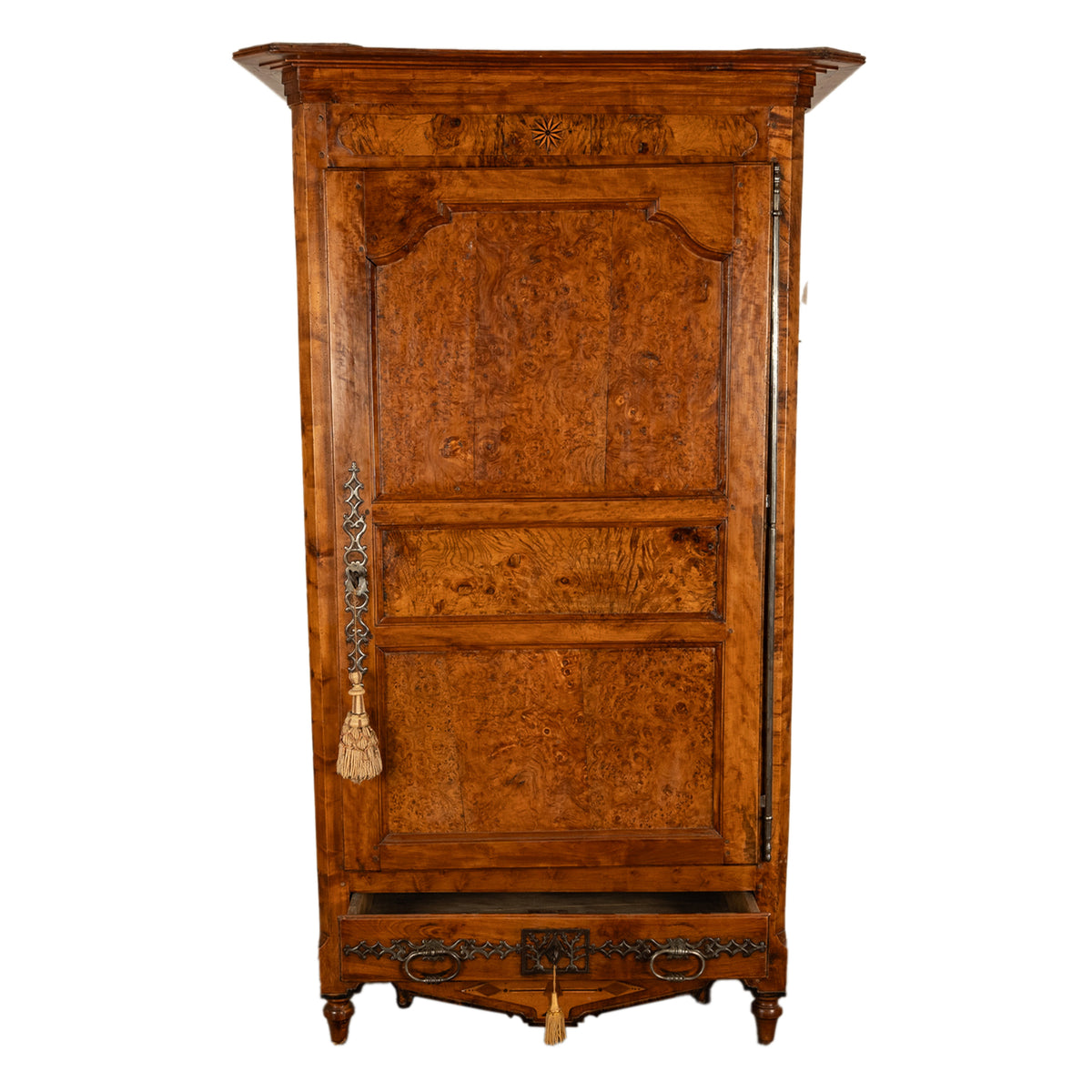 Antique French Provincial Inlaid Burl Chestnut Wardrobe Armoire Bonnetiere 1750