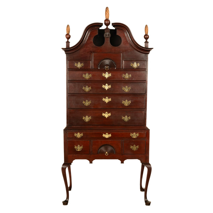 Antique 18thC American Federal Queen Anne Mahogany Bonnet-Top Highboy Salem Massachusetts 1790
