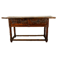 Antique 17th Century Spanish Baroque Carved Walnut Refectory Console Table 1650