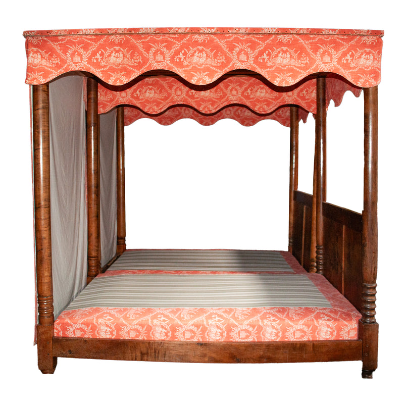 Pair 18th Century Antique French Four Poster Tester Canopy Cherry Twin Beds 1780