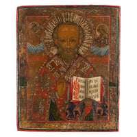 Antique 19thC Russian Orthodox Egg Tempera Painted Icon St Nicholas of Myra 1820