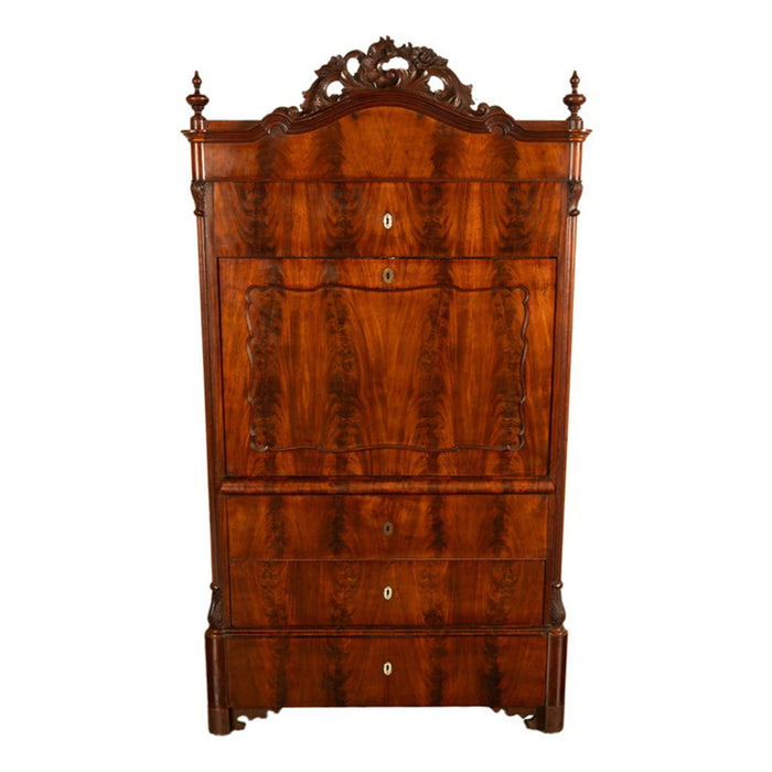 Antique Austrian Mahogany Maple Inlaid Biedermeier Secretary Chest Cabinet 1850