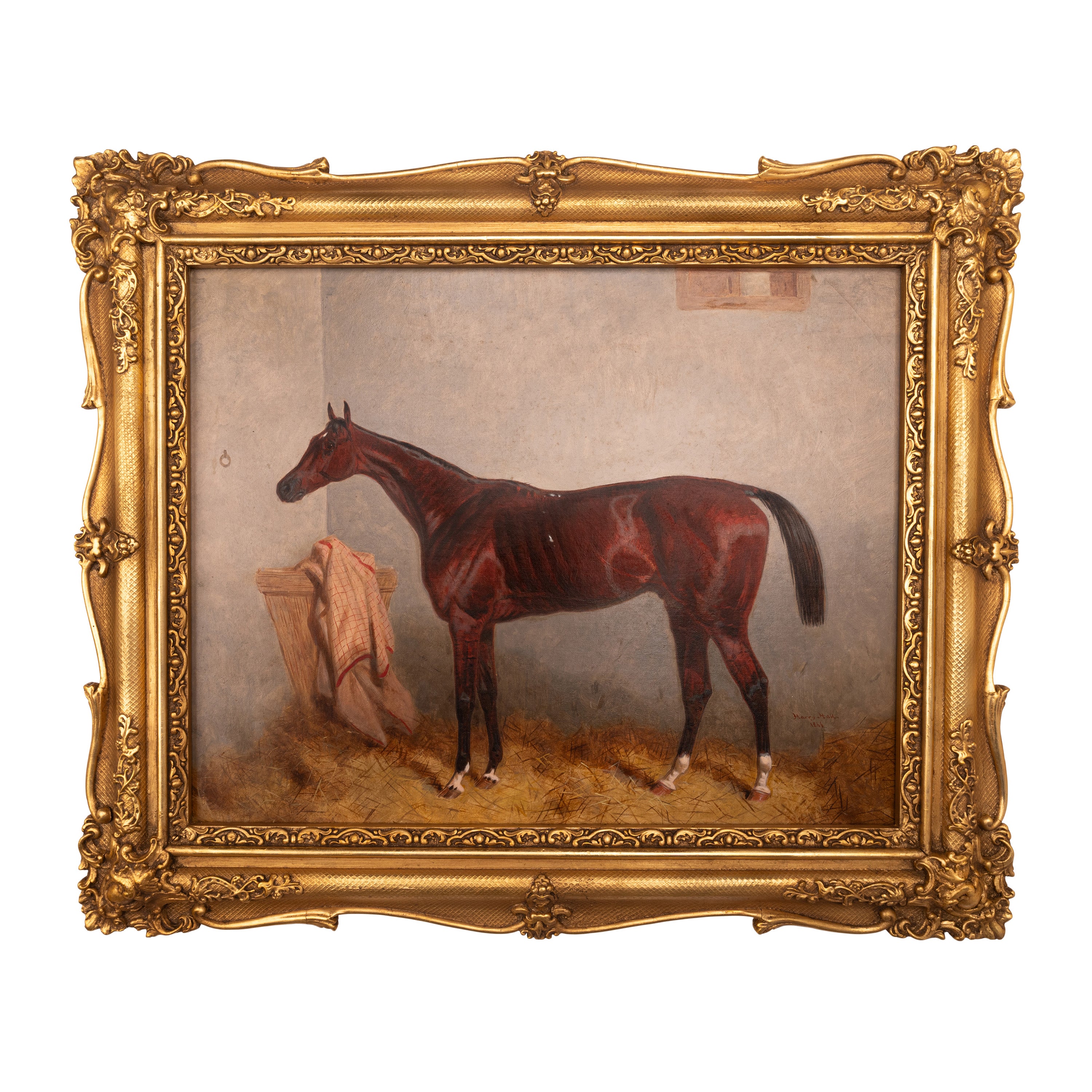 Antique Oil on Canvas Painting Race Horse 