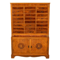 Antique Art Deco Inlaid Marquetry Burl Walnut 24 Drawer Filing Collectors Cabinet Circa 1920