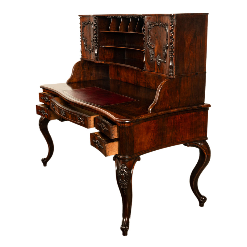 Antique French Carved Rosewood Louis Philippe Rococo Desk Bureau Writing Table Circa 1850