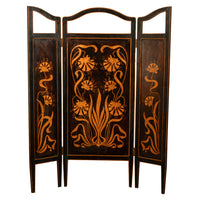 Antique Art Nouveau Mahogany Painted Fire Folding Screen Liberty Co London 1900