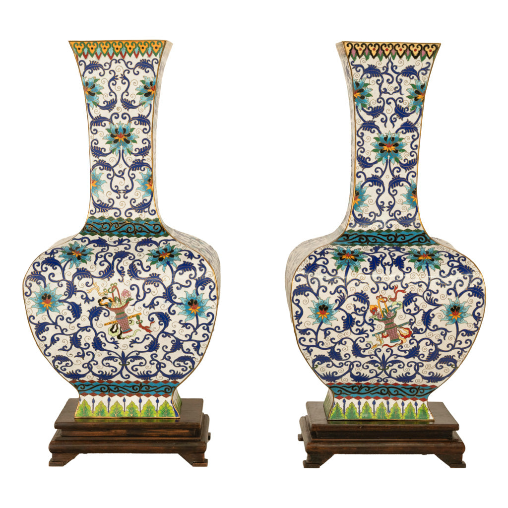 Antique Pair Monumental Chinese Qing Qianlong Period Cloissoné Enamel Vases 1795