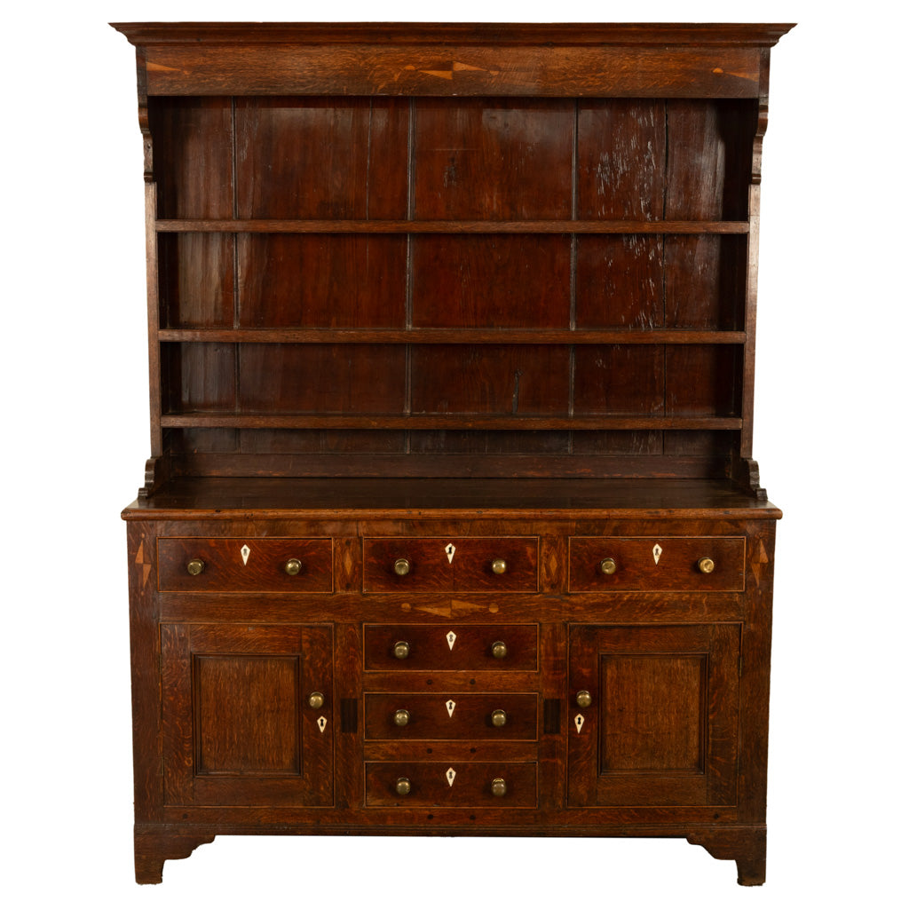 Antique 18th Century Georgian Oak Inlaid Welsh Dresser Plate Rack Sideboard 1780