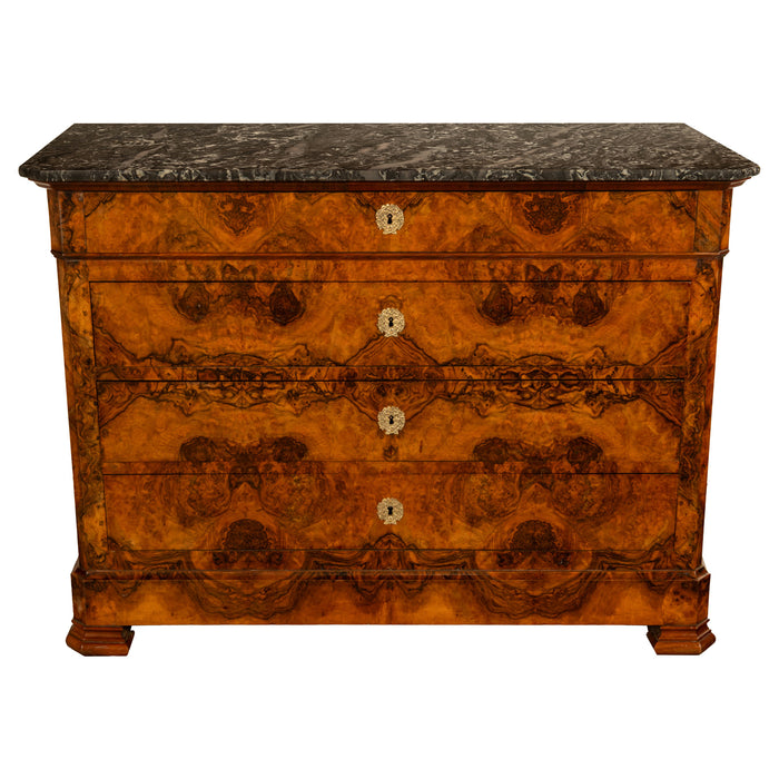 Antique French Walnut & Marble Louis-Philippe Walnut Commode Chest Drawers 1840