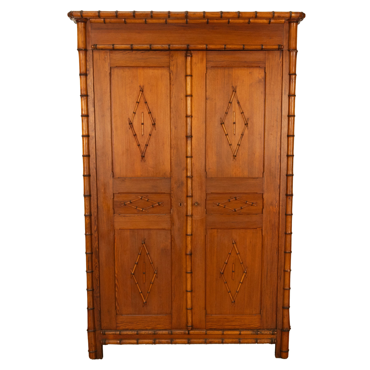 Antique 19th Century French Faux Bamboo Pine Armoire Wardrobe Cupboard 1880