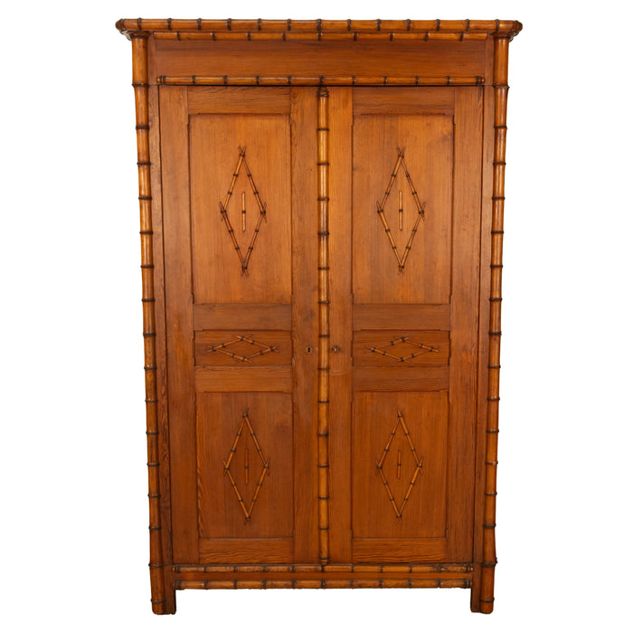 Antique 19th Century French Faux Bamboo Pine Armoire Wardrobe Cupboard 1880