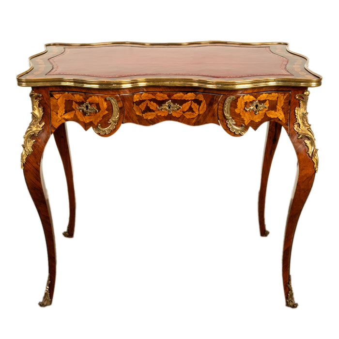 Antique French Louis XV Ormolu Rosewood Marquetry Partner's Writing Table Desk 1860
