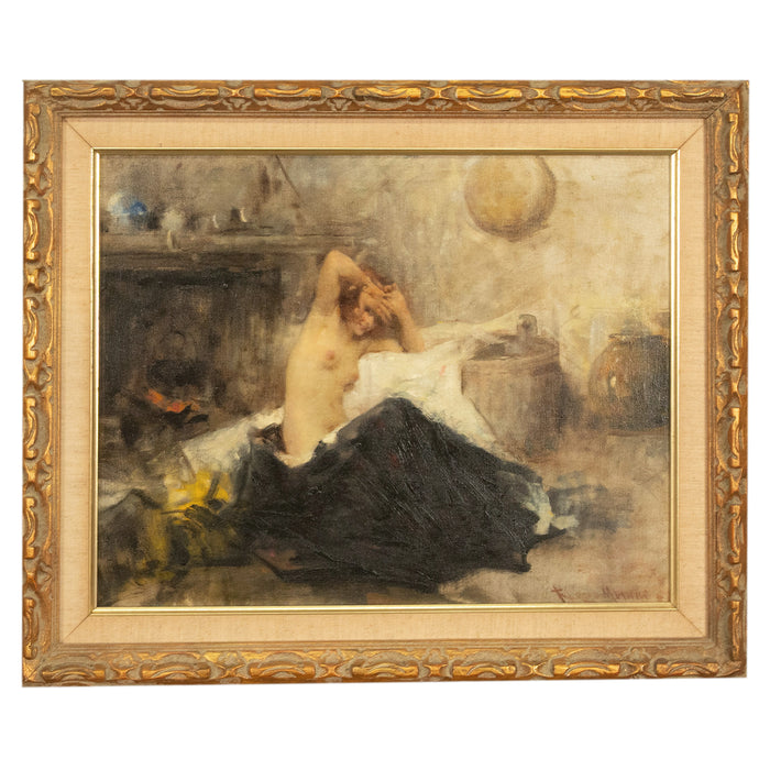 Antique Italian Realism Verismo Oil on Canvas Painting Female Nude Ex-Christie's by Antonio Mancini, 1890