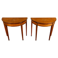 Antique Pair of Georgian Demi-lune Inlaid Mahogany & Stainwood Card Tables 1780 Ex-Christies