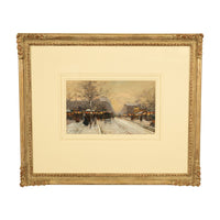 French Impressionist Painting Winter Landscape Scene "Foire de Montmartre" Paris by Eugene Galien-Laloue, 1900