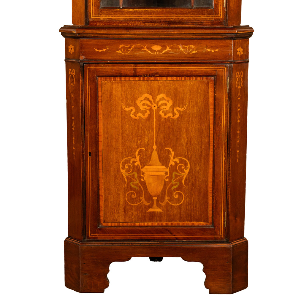 Antique Edwardian Regency Revival Inlaid Marquetry Mahogany Corner Cabinet 1890