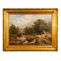 Large Antique English 19thC Oil Painting River Lyn Landscape Barnstaple Devon by Albert Lane, 1860