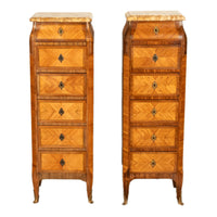 Antique Pair French Louis XV Chiffonier Marble & Kingwood Tall Lingerie Chests Circa 1880