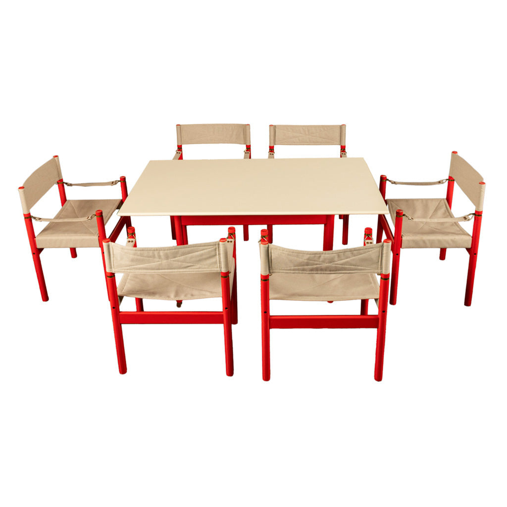 Mid Century Modern Danish Six Safari Chairs Dining Table Set by Erik Wørts 1960s