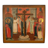 Antique Russian Orthodox Egg Tempera Icon St. Helena & St. Constantine St. Marcarius True Cross 1820