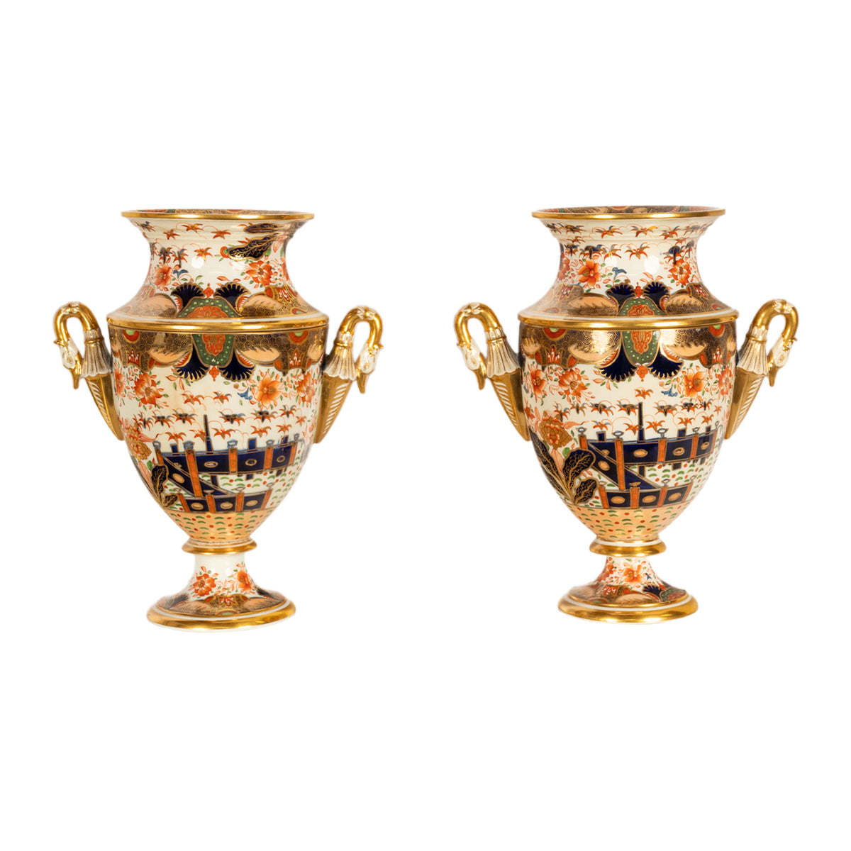 Pair Large Antique Georgian Regency Coalport Imari Pattern Porcelain Fruit Coolers Ice Pails 1810