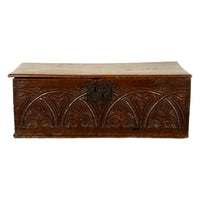 Antique English 17th Century Charles II Carved Oak Bible Document Deed Box 1680
