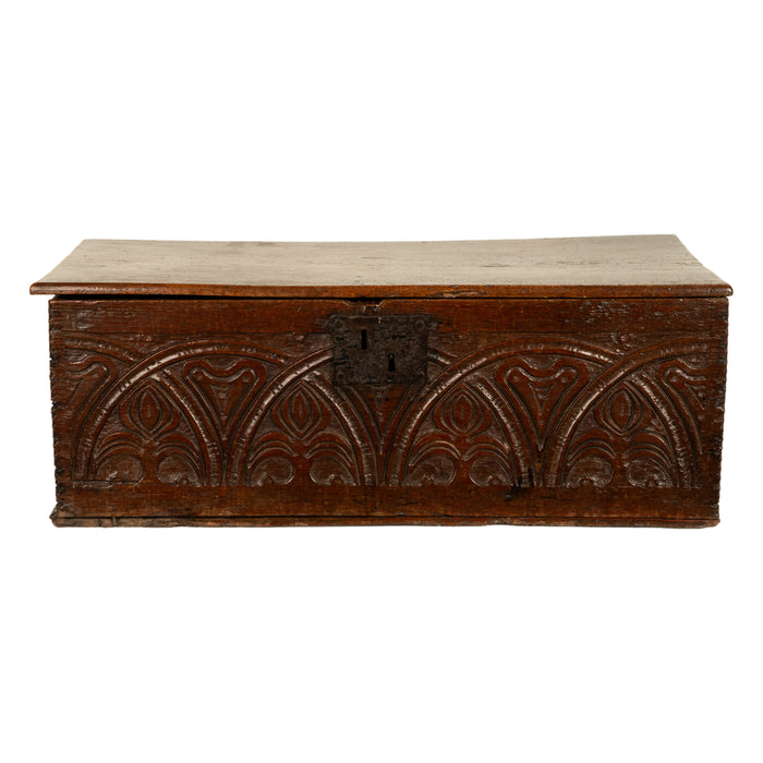 Antique English 17th Century Charles II Carved Oak Bible Document Deed Box 1680