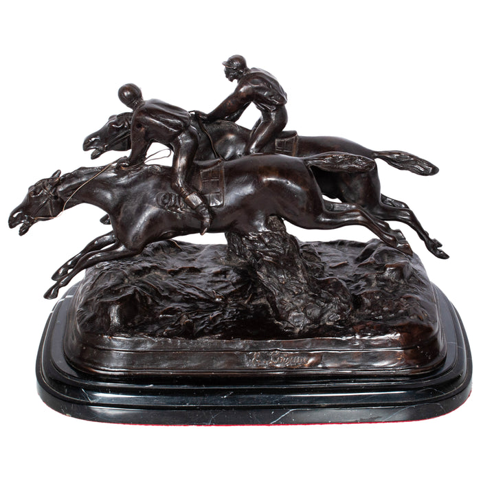 Antique French 19th Bronze Equestrian Group Horses Jockeys Statue Sculpture by by Paul Louis Emile Loiseau-Rousseau, Paris 1895