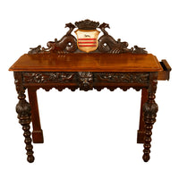Antique Carved Oak Hall Table Skipworth Family Painted Royal Coat of Arms 1860