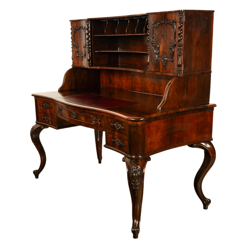 Antique French Carved Rosewood Louis Philippe Rococo Desk Bureau Writing Table Circa 1850