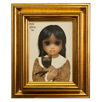 Authentic Oil Painting on Panel "Big Eyes" Beautiful Young Girl with Siamese Cat by Margaret Keane, 1980