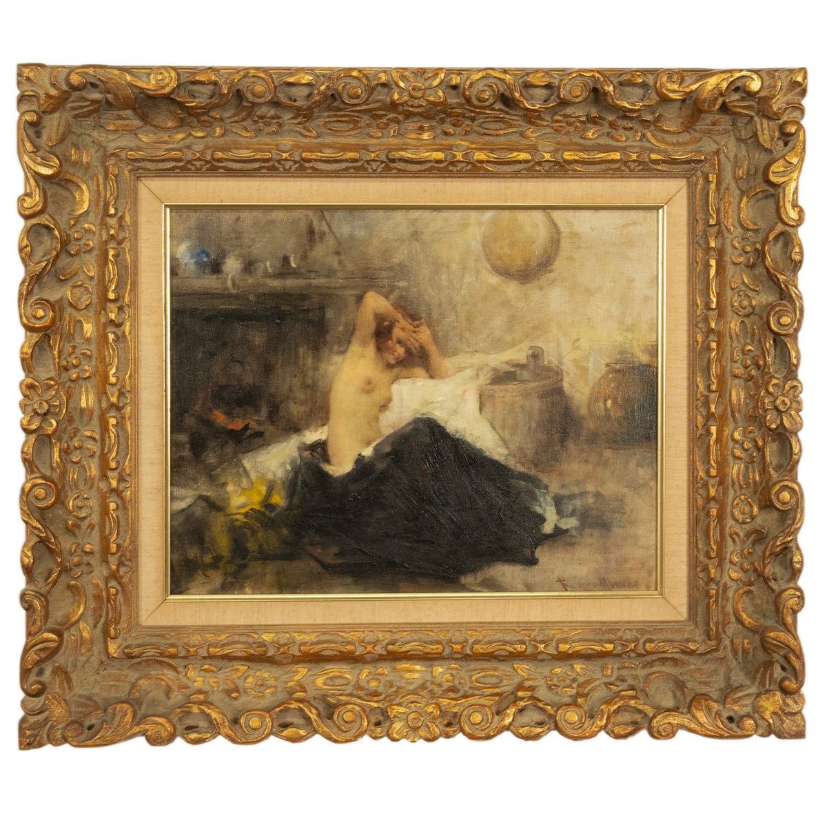 Antique Italian Realism Verismo Oil on Canvas Painting Female Nude Ex-Christie's by Antonio Mancini, 1890