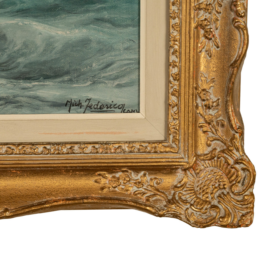 Antique Italian Oil on Canvas Painting Seascape Coastline Isle of Capri Italy by Cavalier Michele Federico, 1925