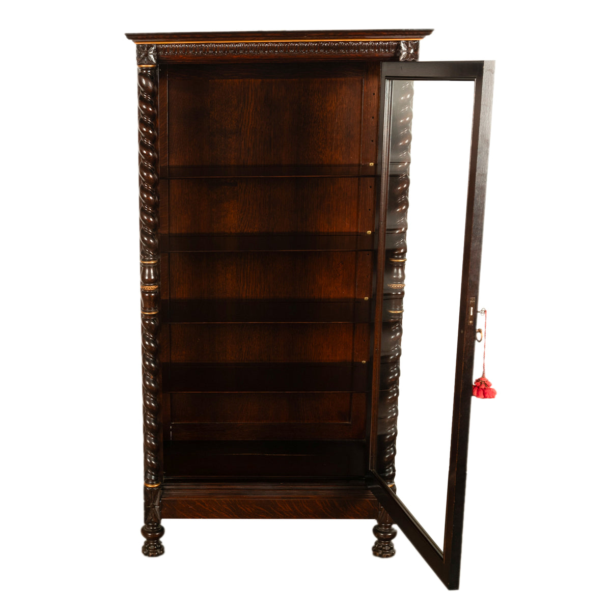 Antique American 19th Century Oak Barley Twist Display Case China Cabinet Hutch Circa 1890